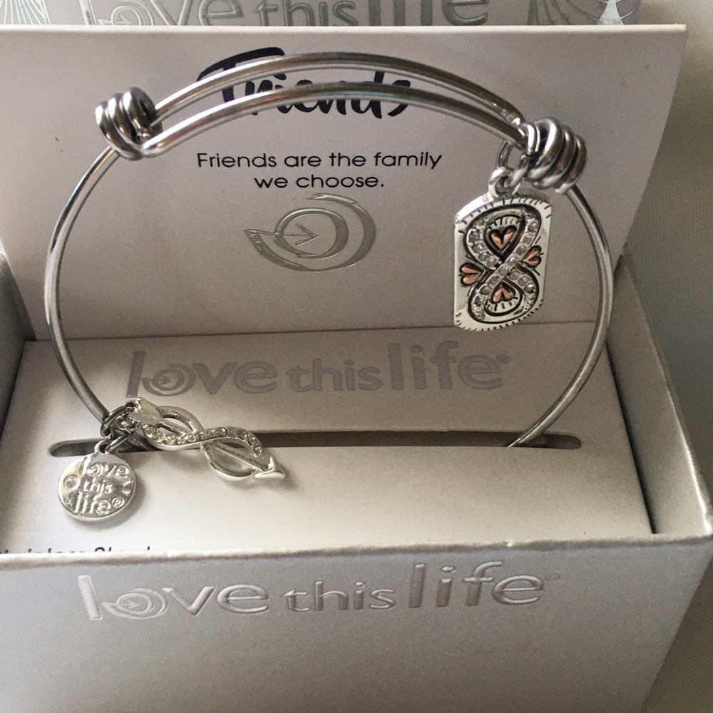 Love This Life “Friends” NWT Silver Plated Stainless Steel Bangle Bracelet